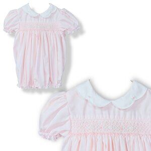 Petit Ami Baby Girl Sweet Pink Collared Smocked Bubble Romper Outfit 6m +